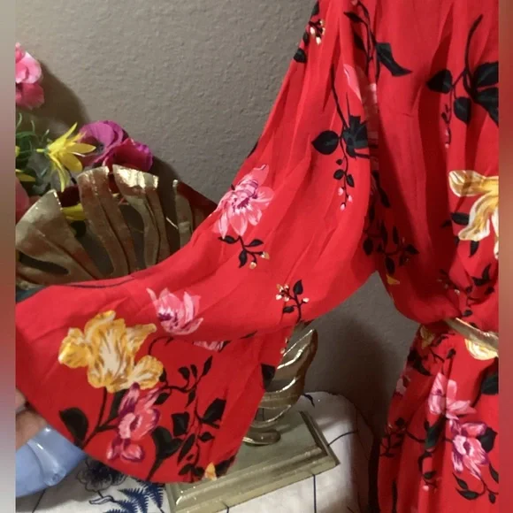 Old Navy Red Floral Bell Sleeve Dress - Picture 10 of 16